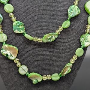 MUTLI-SHADES OF GREEN, PEARLIZED, GLASS NECKLACE